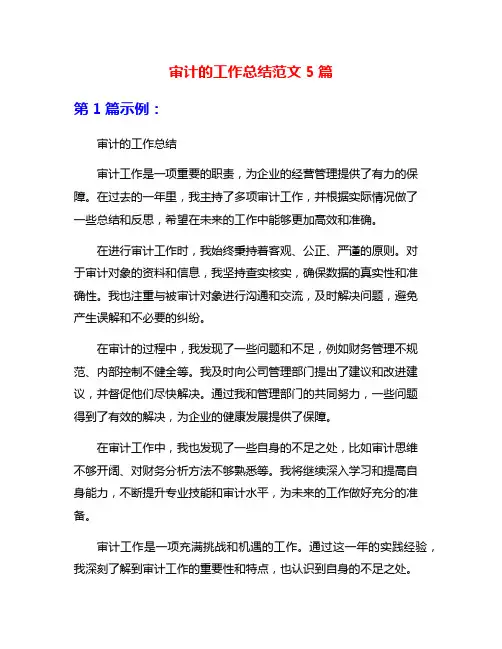 审计的工作总结范文5篇