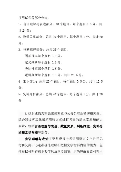 行测试卷各部分分值