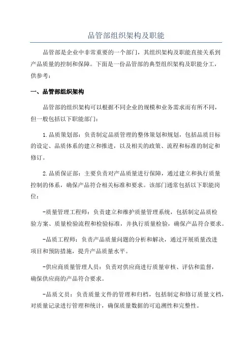 品管部组织架构及职能