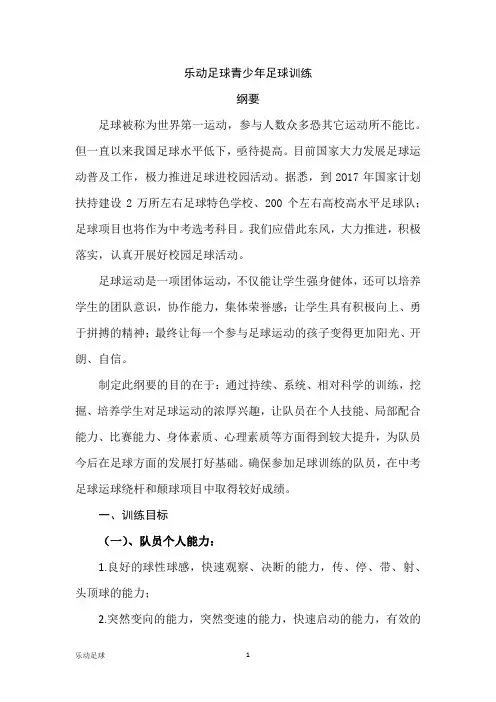 青少年足球训练纲要(主要训练内容)2019.10