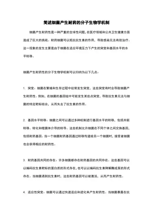 简述细菌产生耐药的分子生物学机制