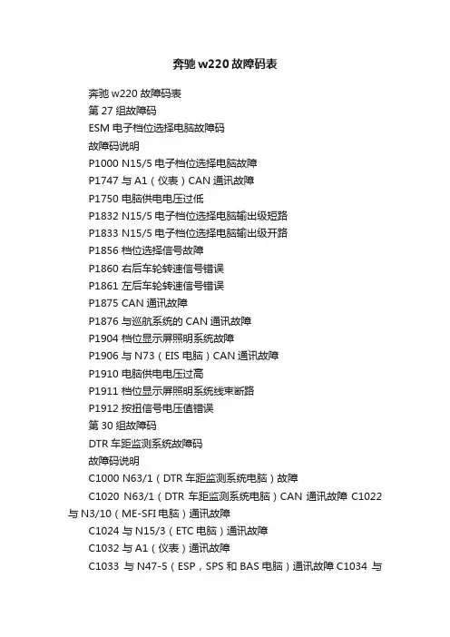 奔驰w220故障码表