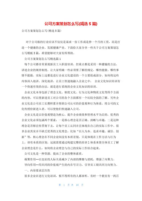 公司方案策划怎么写(精选5篇)