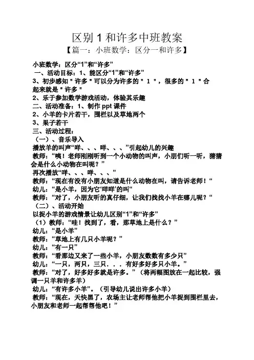 区别1和许多中班教案