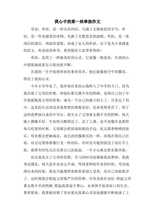 我心中的那一丝牵挂作文