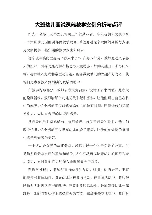 大班幼儿园说课稿教学案例分析与点评