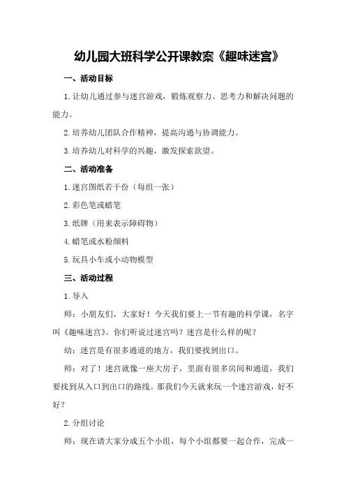 幼儿园大班科学公开课教案《趣味迷宫》