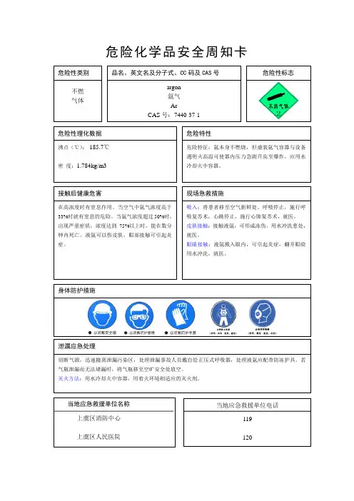 氩气安全周知卡