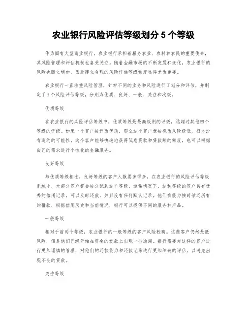 农业银行风险评估等级划分5个等级