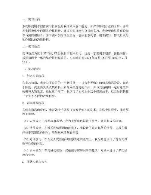 影视剧本创作实习报告