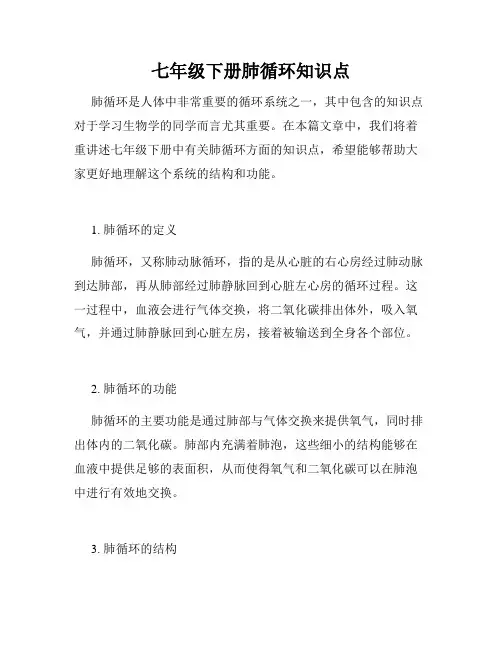 七年级下册肺循环知识点