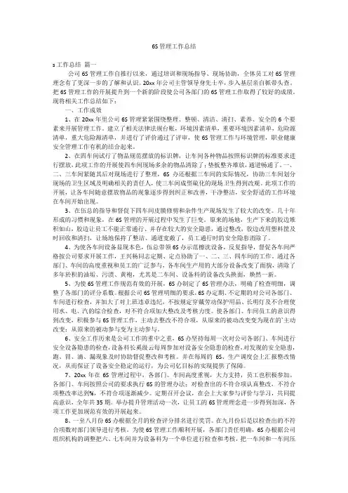 6S管理工作总结
