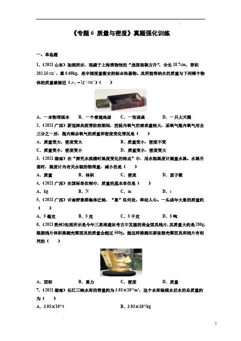 (初中物理)专题6 质量与密度 真题强化训练(原卷版)