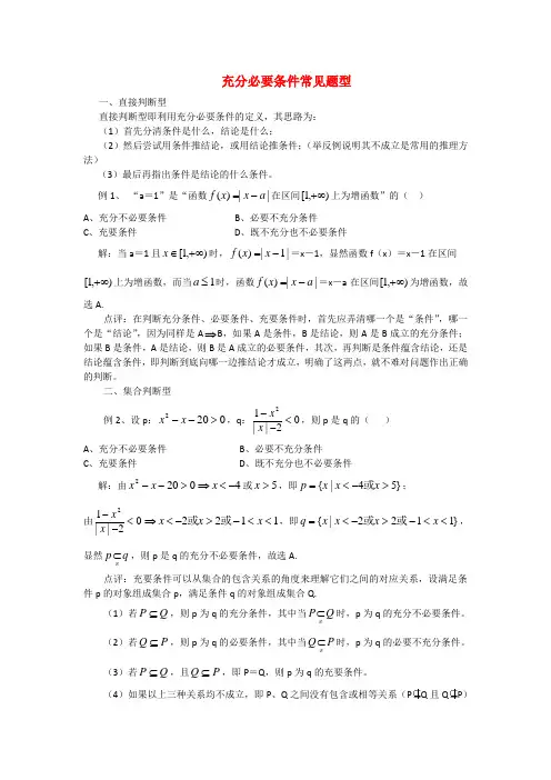 高考数学复习点拨 充分必要条件常见题型