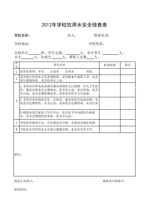 学校饮用水检查表