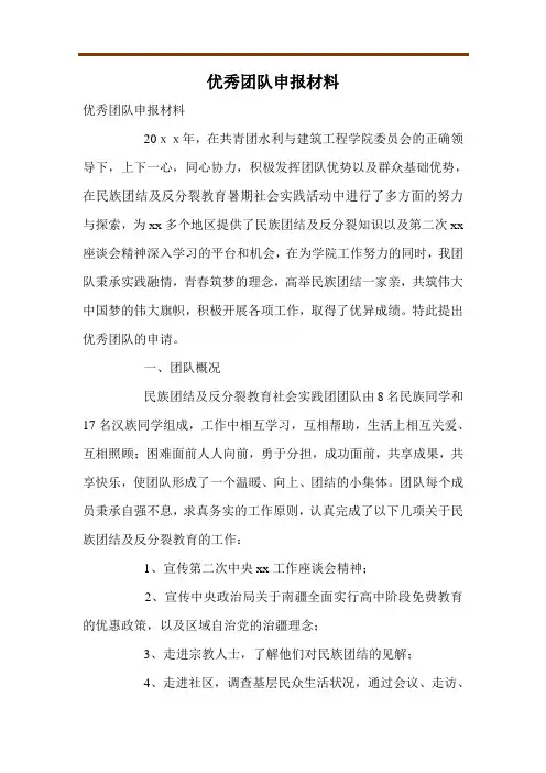 优秀团队申报材料