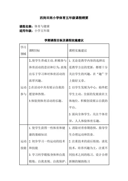 五年级体育纲要