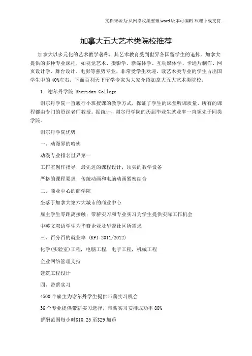 加拿大五大艺术类院校推荐
