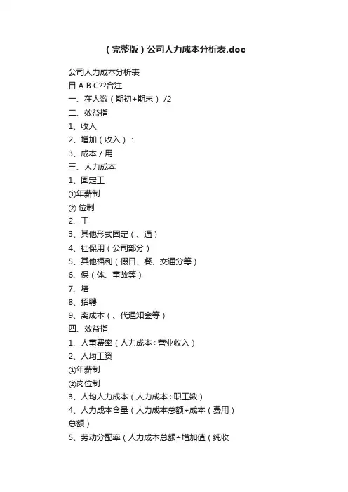 （完整版）公司人力成本分析表.doc