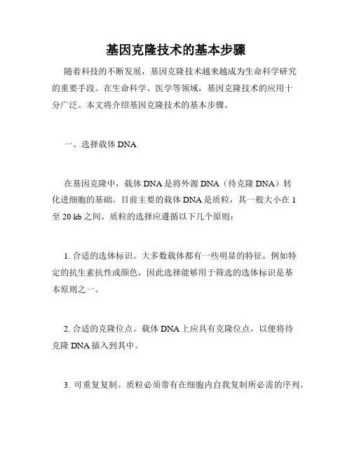 基因克隆技术的基本步骤