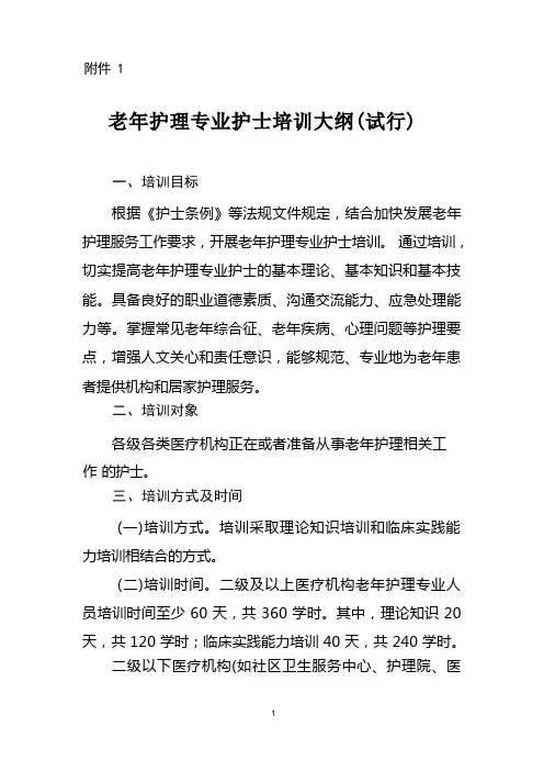 老年护理专业护士培训大纲