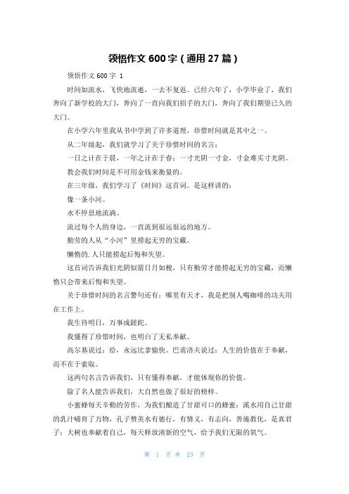 领悟作文600字(通用27篇)