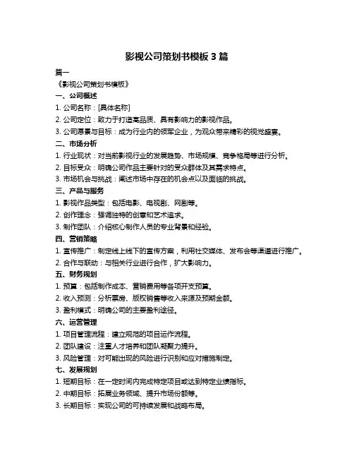 影视公司策划书模板3篇