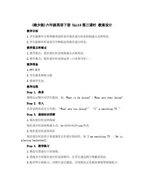 (湘少版)六年级英语下册 《Unit3第三课时》教案设计