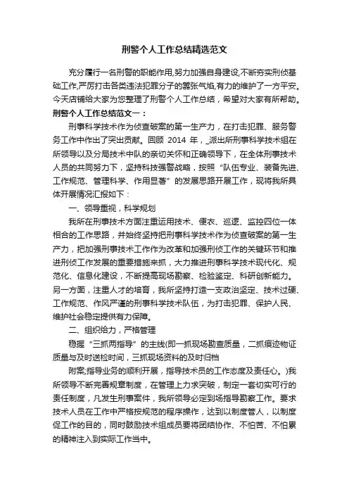 刑警个人工作总结精选范文