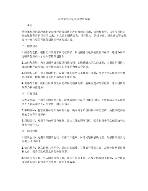 营销策划团队管理规划方案