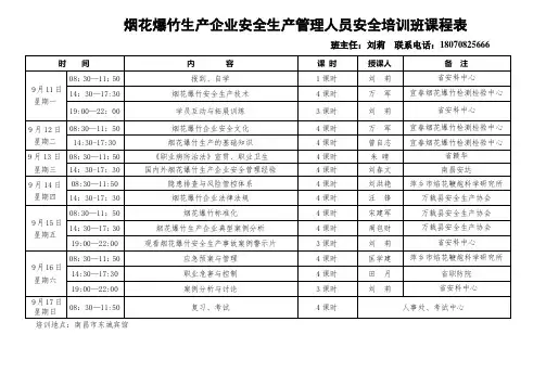 烟花爆竹生产企业安全生产管理人员安全培训班课程表