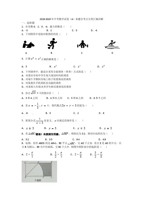 2019-2020年中考数学试卷(A)真题含考点分类汇编详解