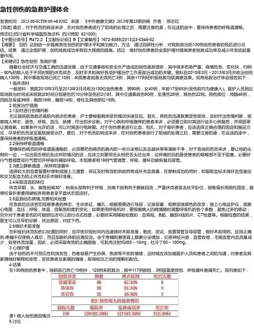 急性创伤的急救护理体会