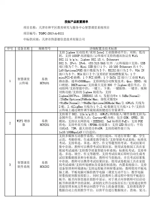 投标产品配置清单