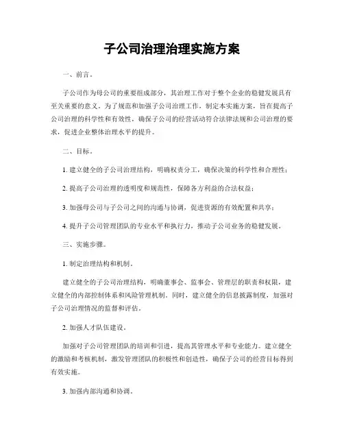 子公司治理治理实施方案