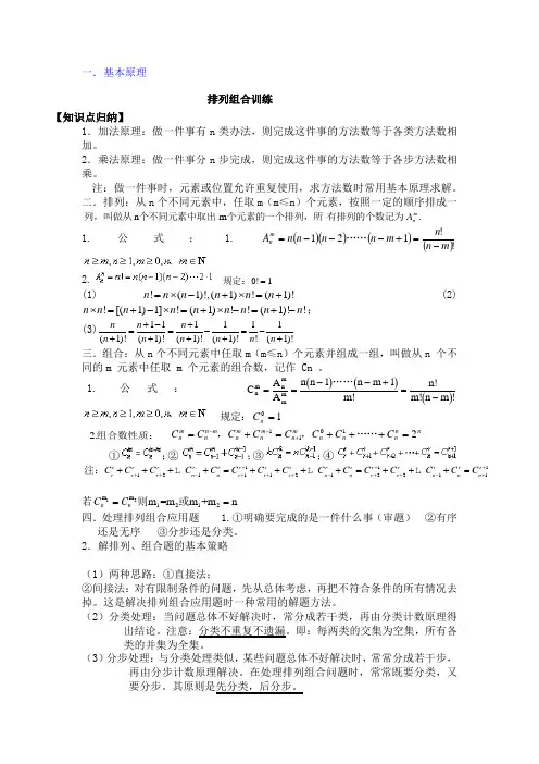 排列组合训练  知识点归纳、例题讲解、相应习题