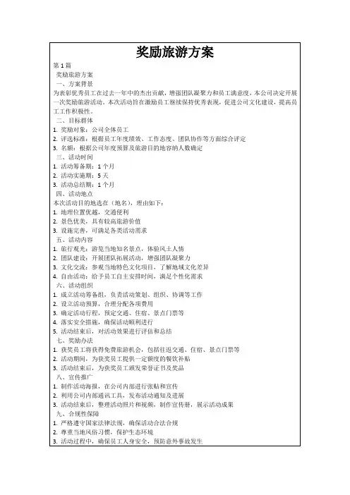 奖励旅游方案