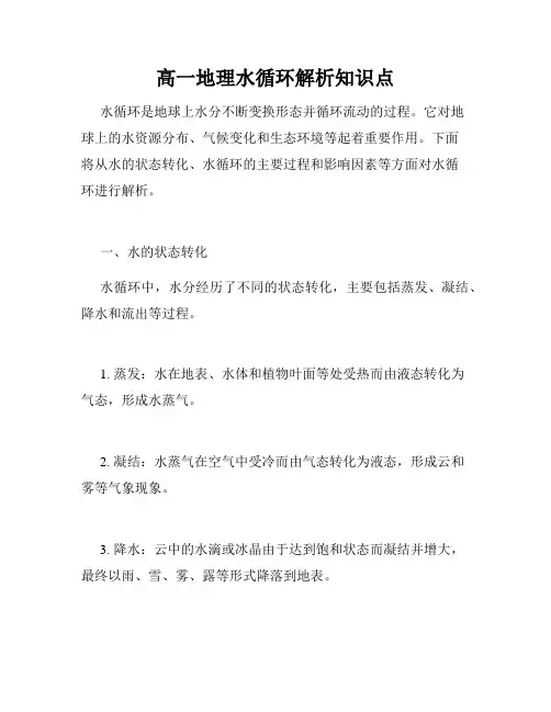 高一地理水循环解析知识点