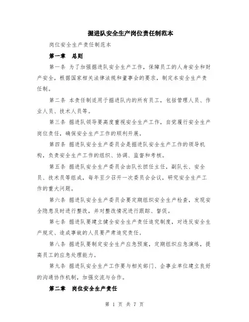掘进队安全生产岗位责任制范本（2篇）