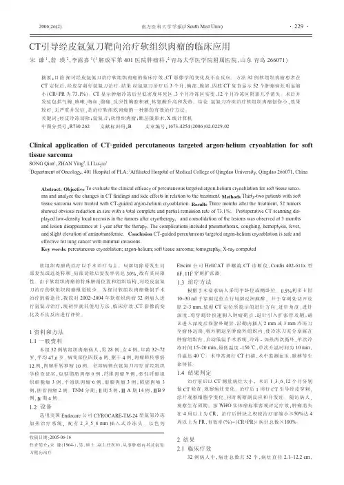 CT引导经皮氩氦刀靶向治疗软组织肉瘤的临床应用