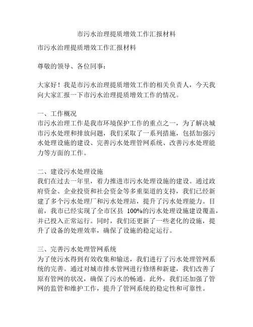 市污水治理提质增效工作汇报材料