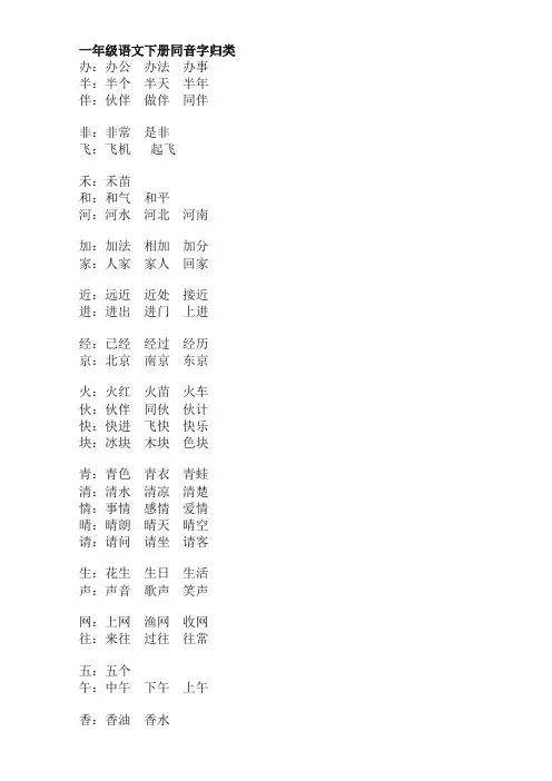 《2020最新优选》(推荐)人教部编版一年级语文下册同音字归类
