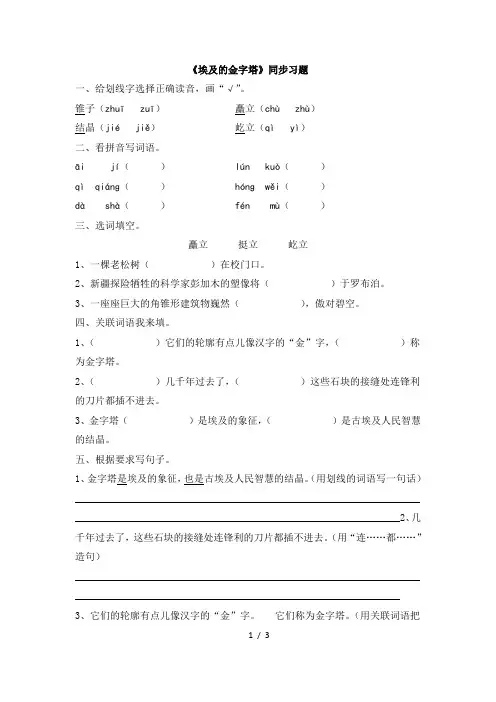 苏教版五年级语文下册《埃及的金字塔》同步习题