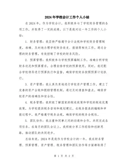 2024年学校会计工作个人小结