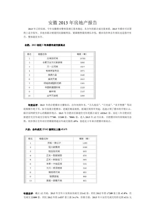 2013年安徽房地产报告