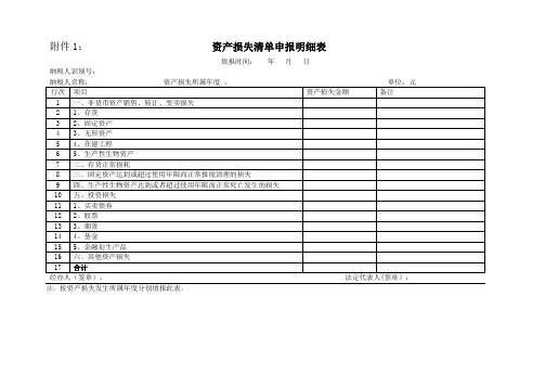 资产损失清单申报明细表