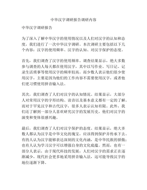 中华汉字调研报告调研内容