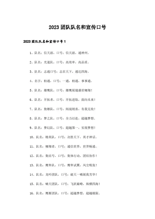 2023团队队名和宣传口号