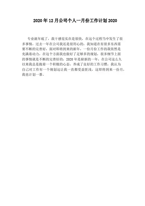 2020年12月公司个人一月份工作计划2020