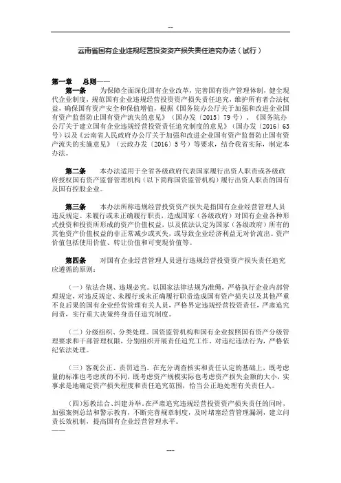 云南省国有企业违规经营投资资产损失责任追究办法(试行)